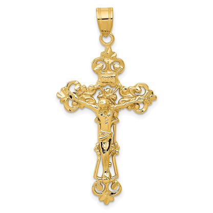 10K Yellow Gold Inri Fleur De Lis Crucifix Pendant
