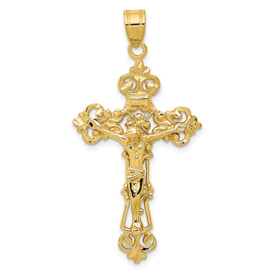10K Yellow Gold Inri Fleur De Lis Crucifix Pendant
