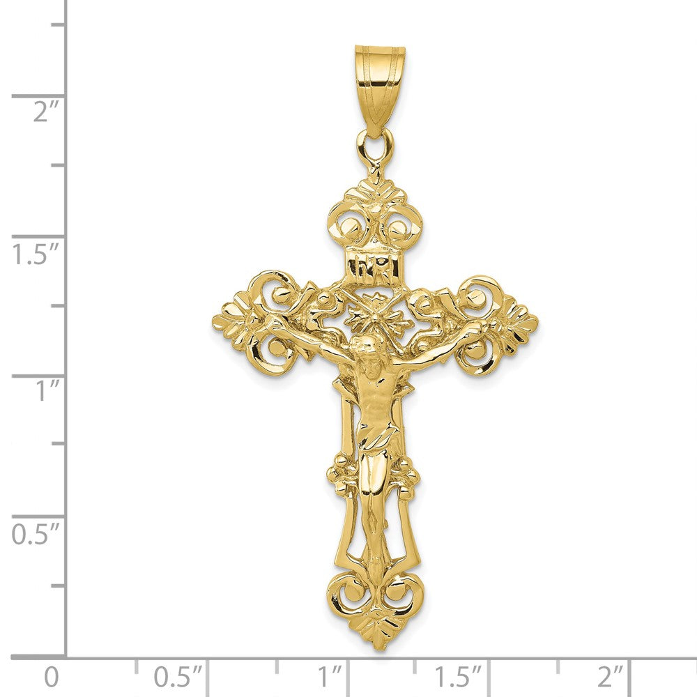 10K Yellow Gold Inri Fleur De Lis Crucifix Pendant