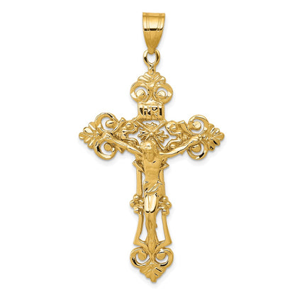 10K Yellow Gold Inri Fleur De Lis Crucifix Pendant