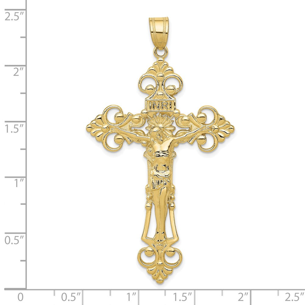 10K Yellow Gold Inri Fleur De Lis Crucifix Pendant