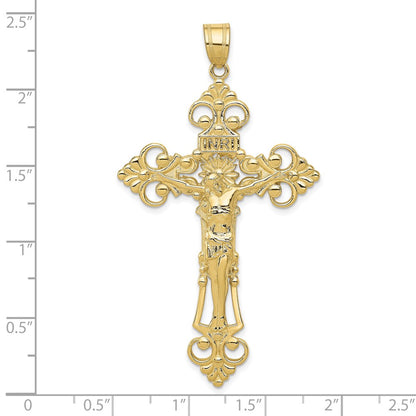 10K Yellow Gold Inri Fleur De Lis Crucifix Pendant
