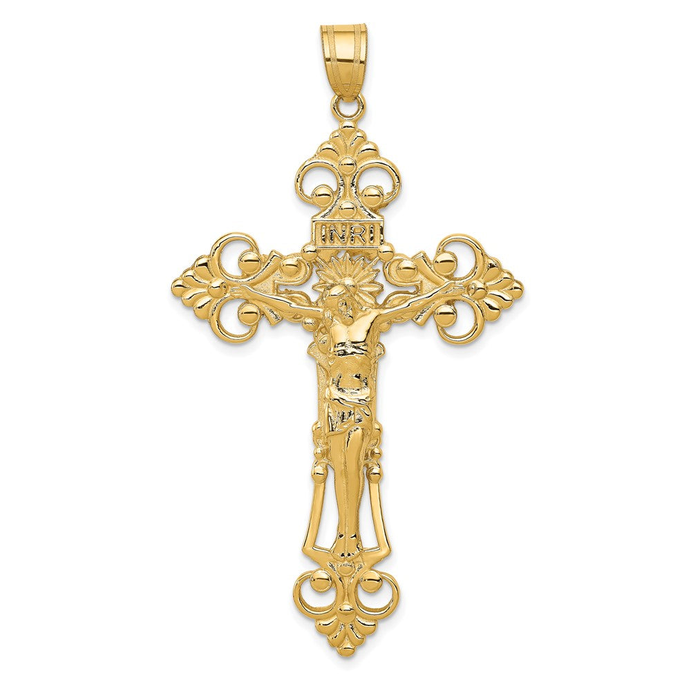 10K Yellow Gold Inri Fleur De Lis Crucifix Pendant