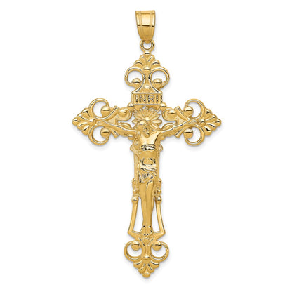 10K Yellow Gold Inri Fleur De Lis Crucifix Pendant