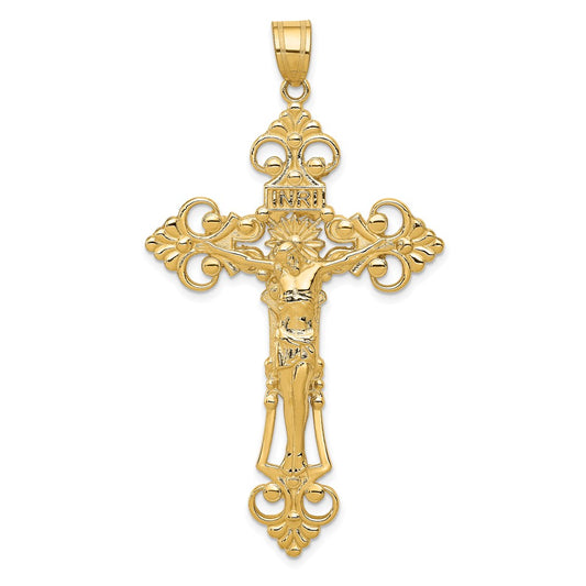 10K Yellow Gold Inri Fleur De Lis Crucifix Pendant