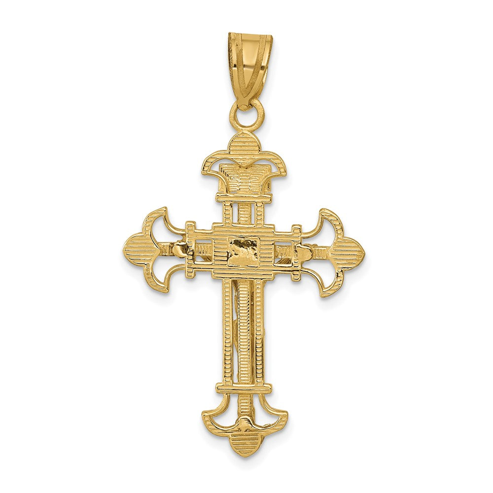 10K Yellow Gold Inri Fleur De Lis Crucifix Pendant