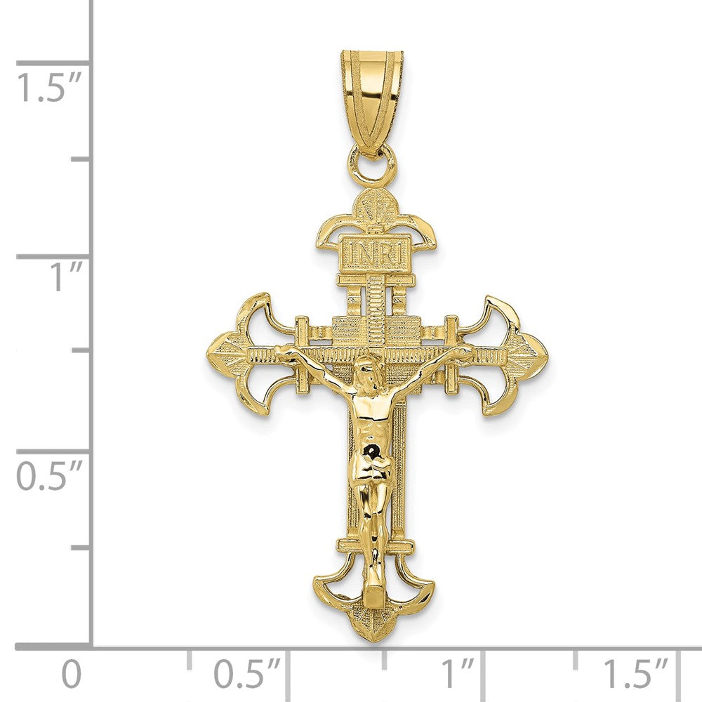 10K Yellow Gold Inri Fleur De Lis Crucifix Pendant