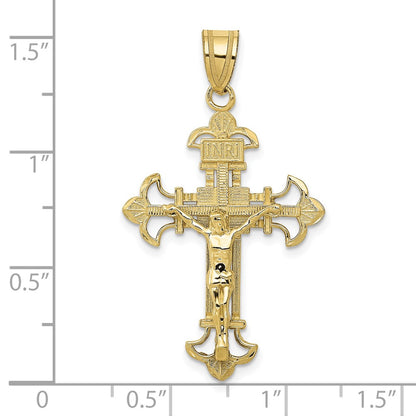 10K Yellow Gold Inri Fleur De Lis Crucifix Pendant