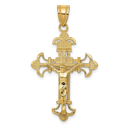 10K Yellow Gold Inri Fleur De Lis Crucifix Pendant