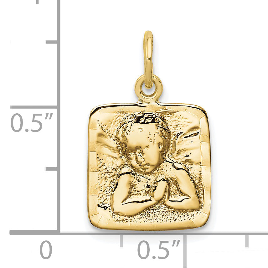 10K Yellow Gold Satin & Diamond -Cut Angel Charm