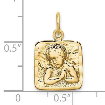 10K Yellow Gold Satin & Diamond -Cut Angel Charm