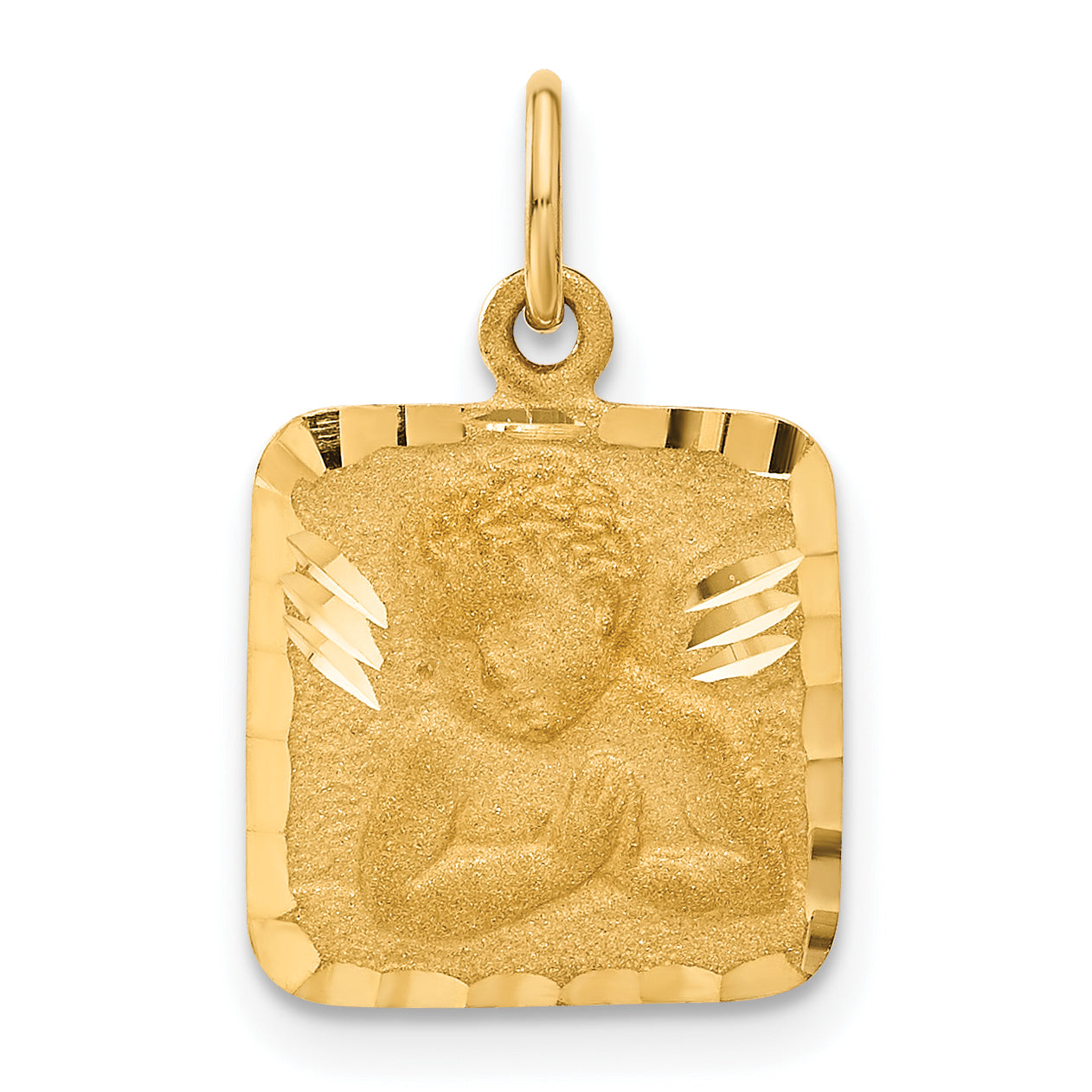 10K Yellow Gold Satin & Diamond -Cut Angel Charm
