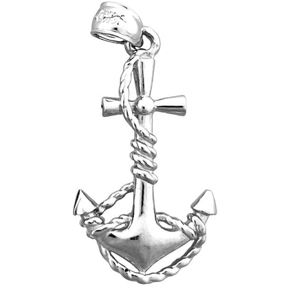 14K Gold 3D Nautical Ship Anchor &amp; Rope Pendant