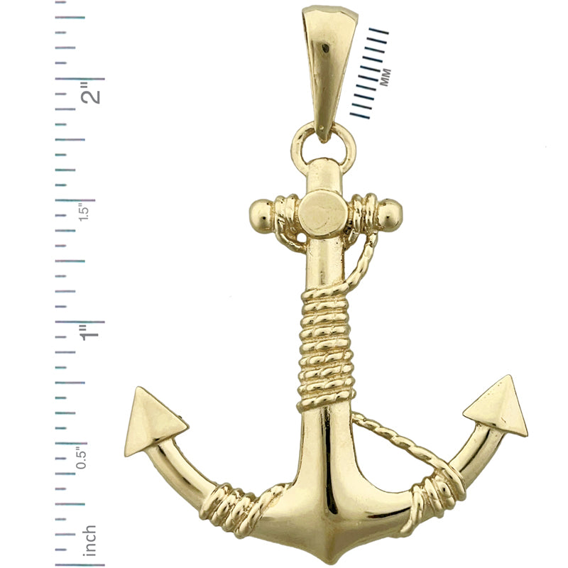 14K Gold 3-D Ship Anchor and Sailor Rope Pendant