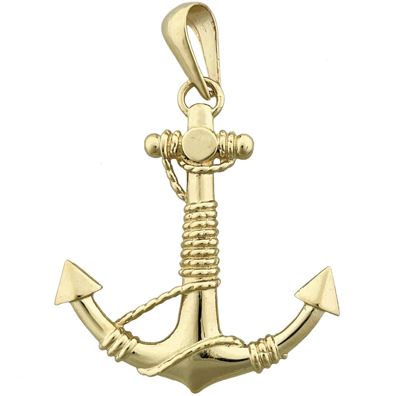14K Gold 3-D Ship Anchor and Sailor Rope Pendant