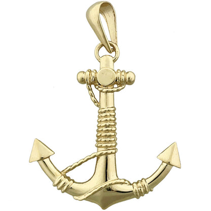 14K Gold 3-D Ship Anchor and Sailor Rope Pendant