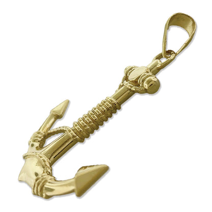14K Gold 3-D Ship Anchor and Sailor Rope Pendant