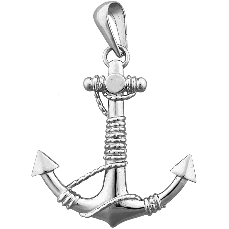 14K Gold 3-D Ship Anchor and Sailor Rope Pendant