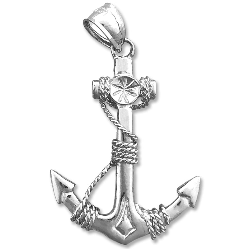 14K Gold 3D Ship Anchor and Sailor Rope Pendant
