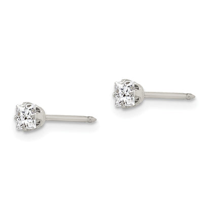 Stainless Steel Inverness 3mm Square Cz Post Earrings