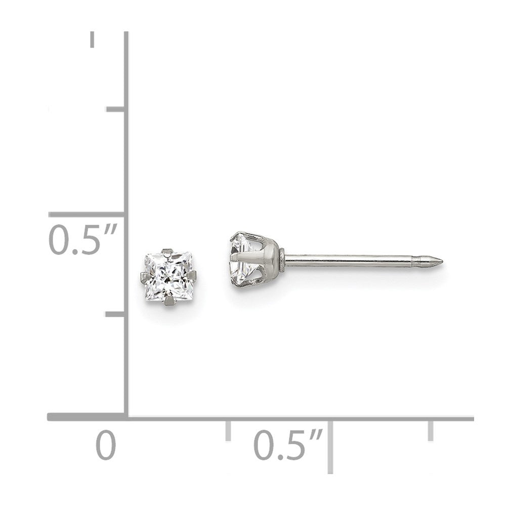 Stainless Steel Inverness 3mm Square Cz Post Earrings