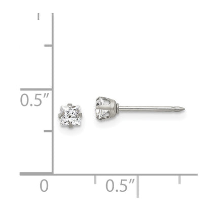Stainless Steel Inverness 3mm Square Cz Post Earrings