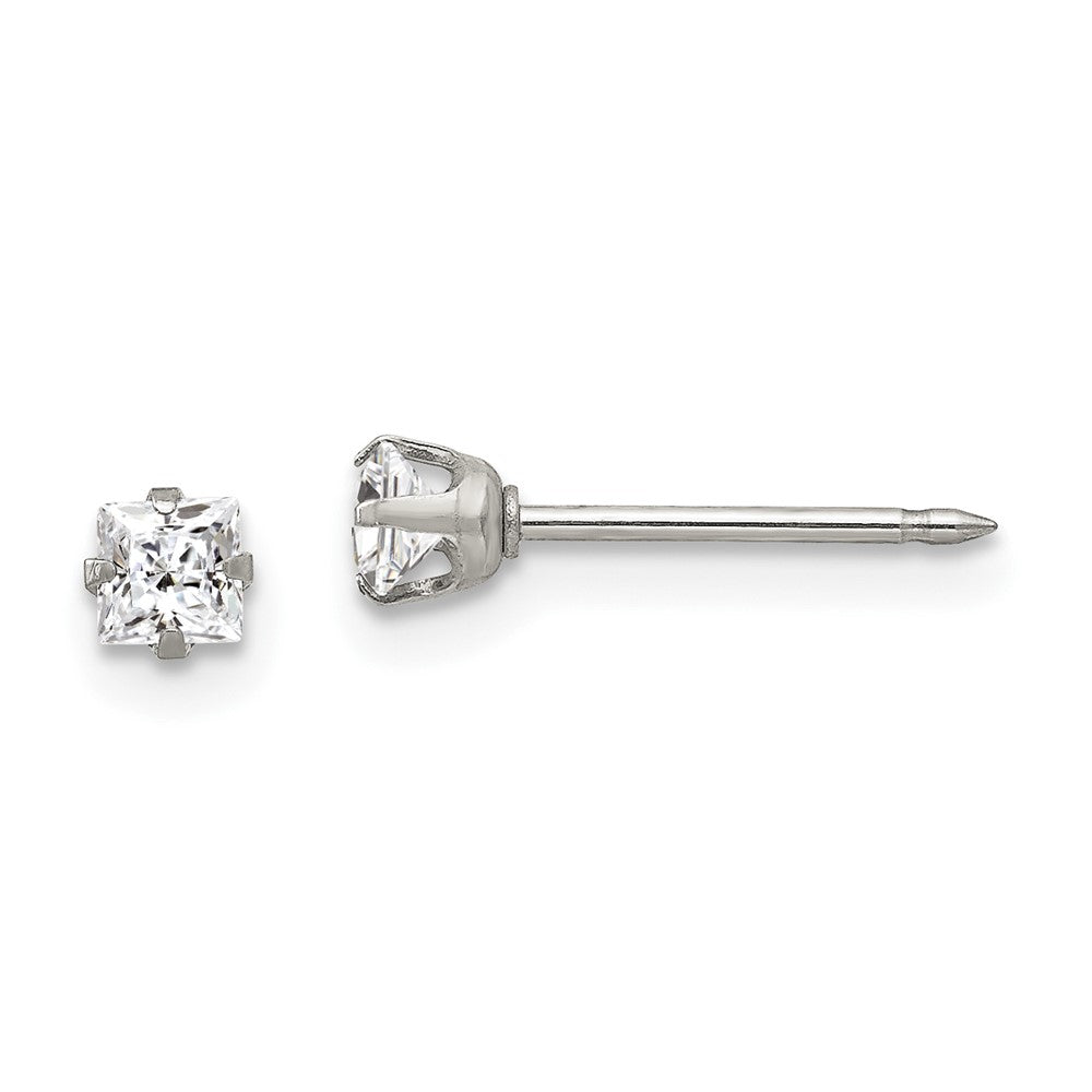 Stainless Steel Inverness 3mm Square Cz Post Earrings
