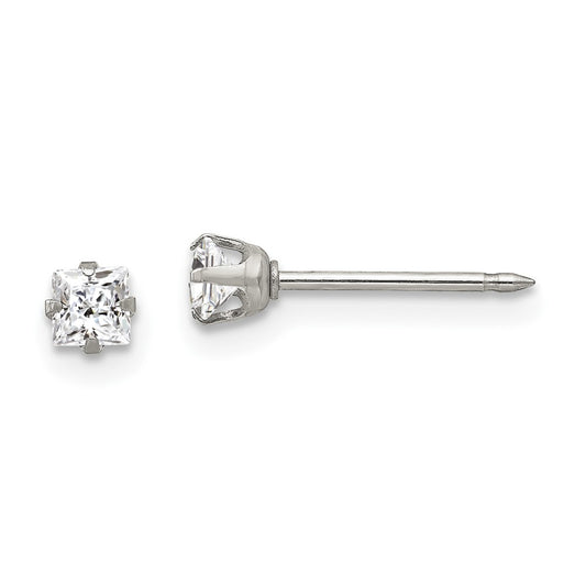 Stainless Steel Inverness 3mm Square Cz Post Earrings