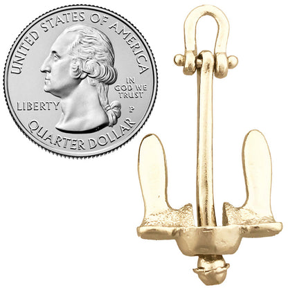 14K Gold 36MM 3D Ship Anchor Pendant