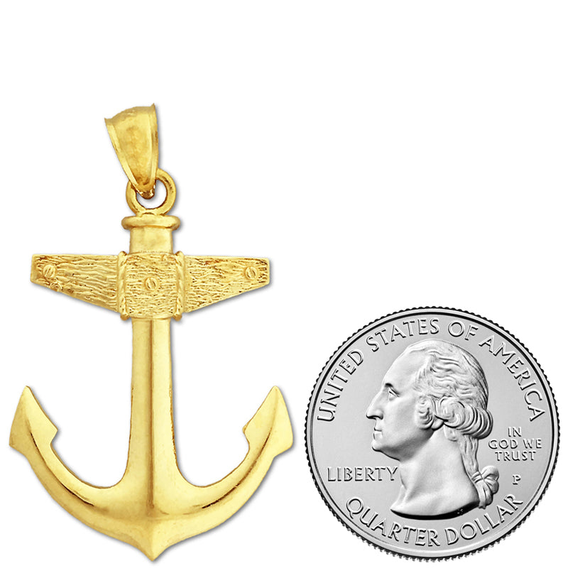 14K Gold Mariner Ship Anchor Pendant