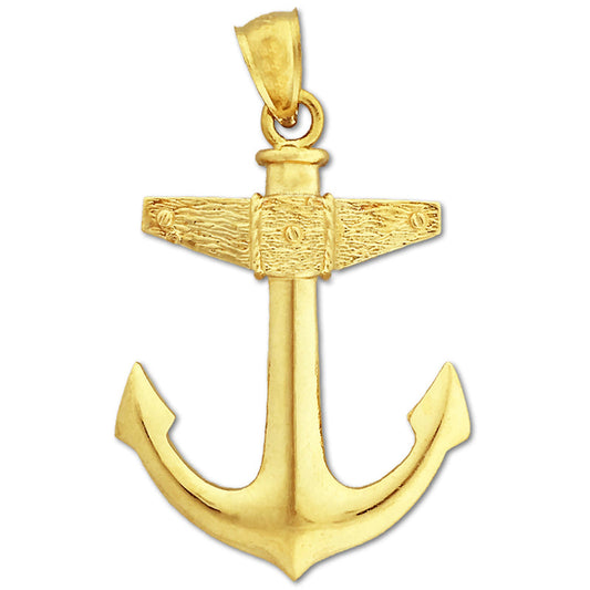 14K Gold Mariner Ship Anchor Pendant