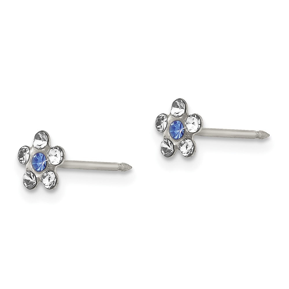 Stainless Steel Inverness Clear & Blue Crystal Post Flower Earrings