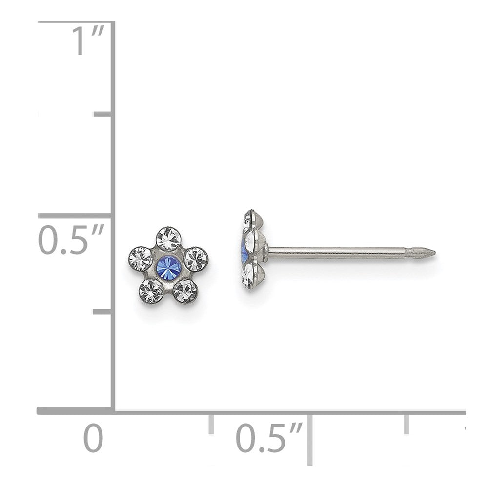 Stainless Steel Inverness Clear & Blue Crystal Post Flower Earrings