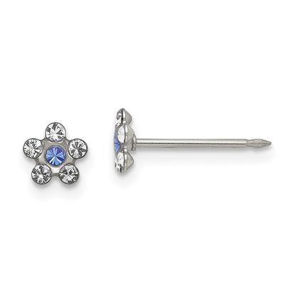 Stainless Steel Inverness Clear & Blue Crystal Post Flower Earrings