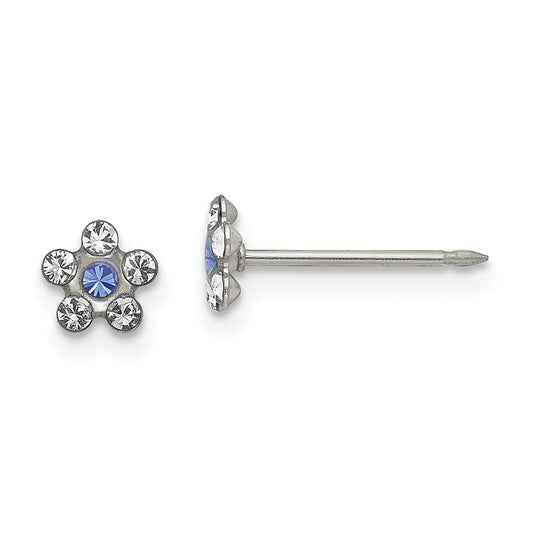 Stainless Steel Inverness Clear & Blue Crystal Post Flower Earrings