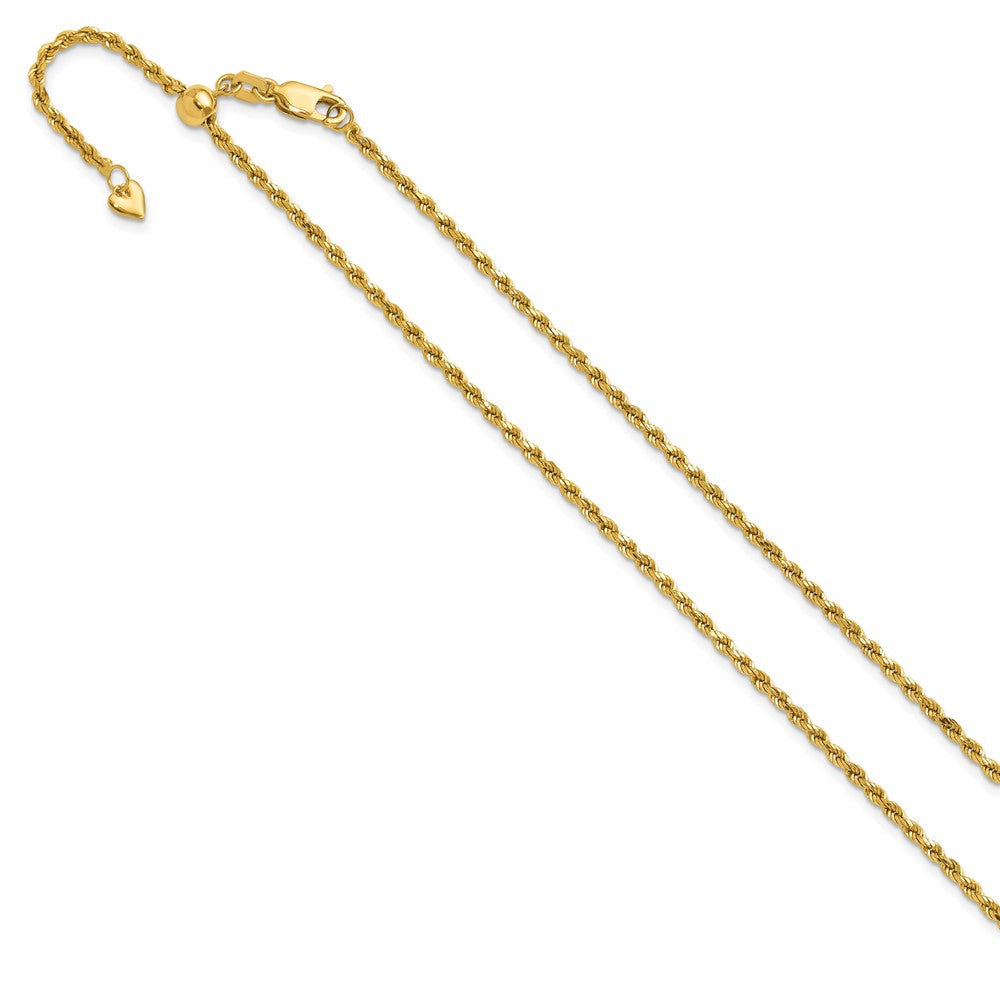 22 Inch 14K Adjustable 2mm D/C Rope Chain Necklace