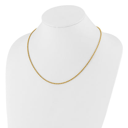 22 Inch 14K Adjustable 2mm D/C Rope Chain Necklace