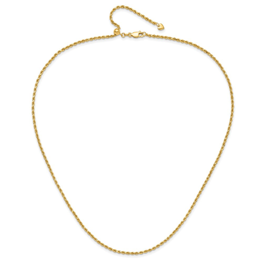 22 Inch 14K Adjustable 2mm D/C Rope Chain Necklace