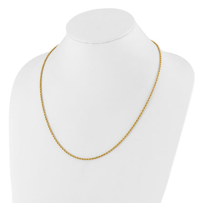 22 Inch 14K Adjustable 2mm D/C Rope Chain Necklace