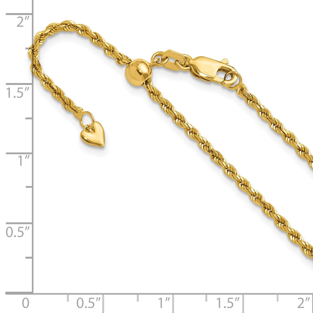 22 Inch 14K Adjustable 2mm D/C Rope Chain Necklace
