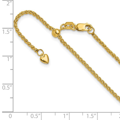 22 Inch 14K Adjustable 1.6mm Semi-Solid Spiga Chain Necklace
