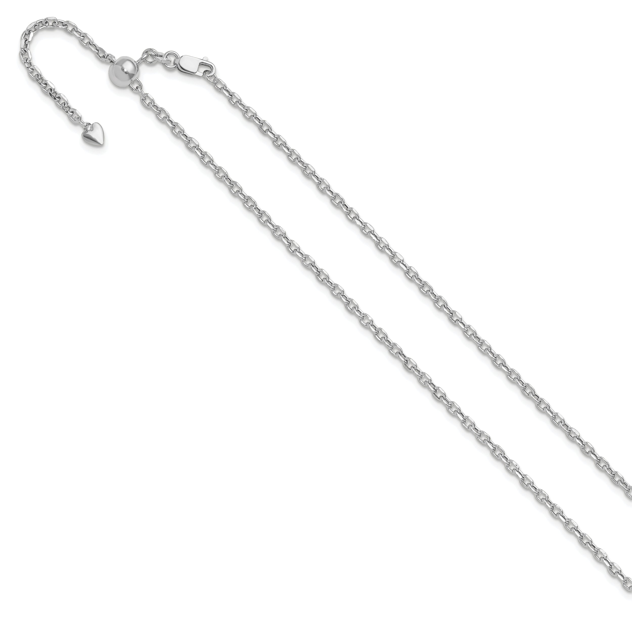 30 Inch 14K White Gold Adjustable 2.5mm Semi-Solid D/C Cable Chain Necklace