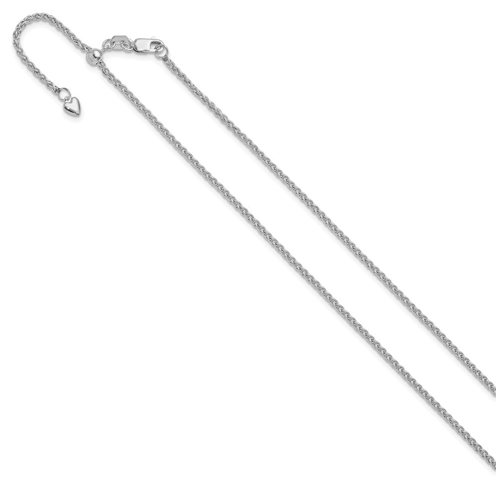 3 Inch 14K White Gold Adjustable 1.6mm Semi Solid Spiga Chain Necklace