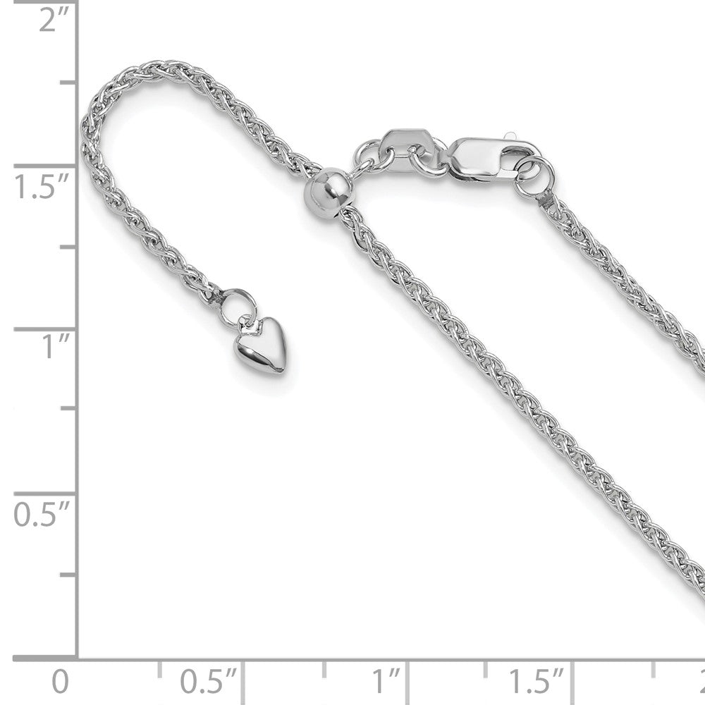 3 Inch 14K White Gold Adjustable 1.6mm Semi Solid Spiga Chain Necklace