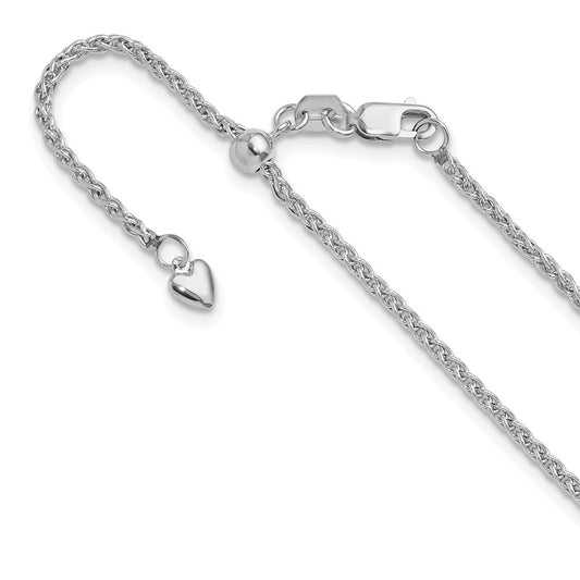 22 Inch 14K White Gold Adjustable 1.6mm Semi-Solid Spiga Chain Necklace
