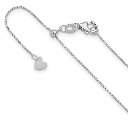 22 Inch 14K White Gold Adjustable 1mm D/C Cable Chain Necklace