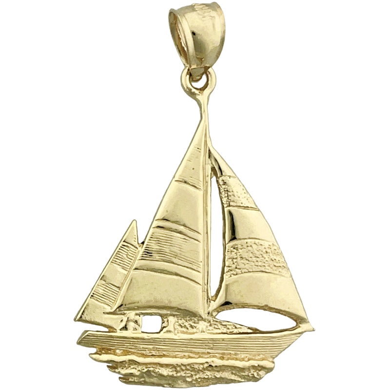 14K Gold Ketch Sailboat Pendant