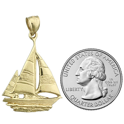 14K Gold Ketch Sailboat Pendant