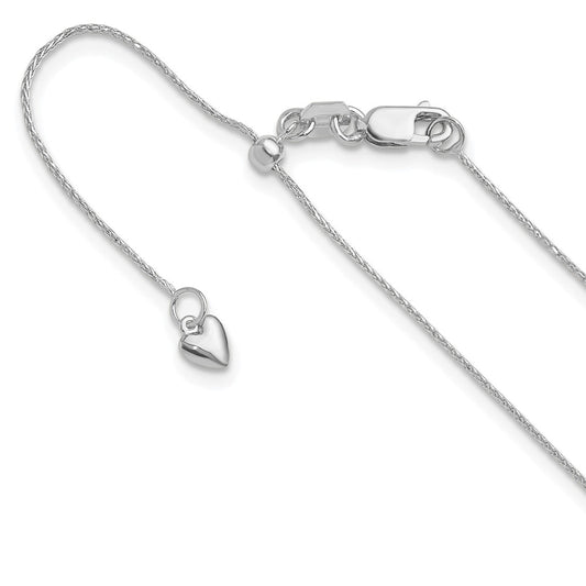 22 Inch 14K White Gold Adjustable .8mm D/C Wheat Chain Necklace