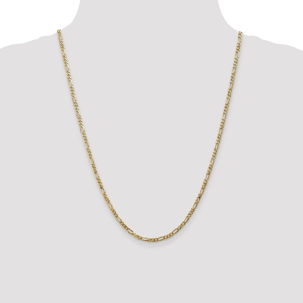 24 Inch 14K Yellow Gold 3mm Flat Figaro Chain Necklace